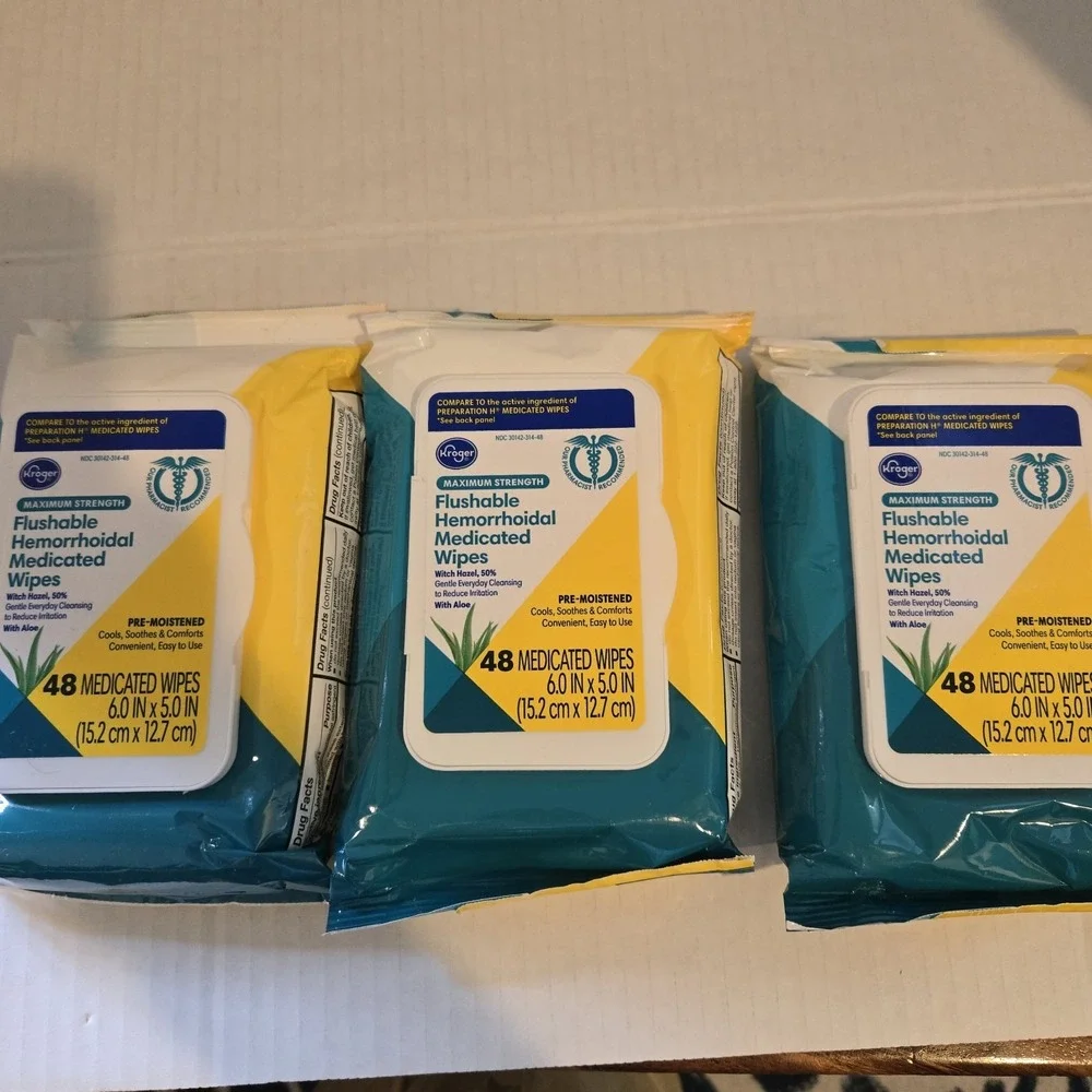 Kroger 3pack Witch Hazel‎ Flushable Hemorrhoidal Medicated Wipes, 48 Count Each